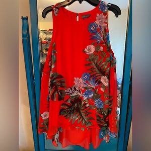 Vince Camuto Tropical Hi-Low Sleeveless Blouse